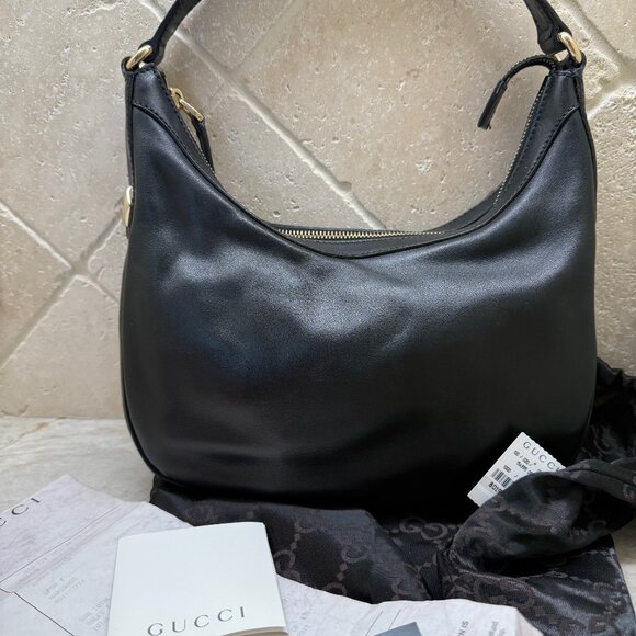 GUCCI - NWT Black Leather Small Tote/Shoulder Bag - Authentic, Style #154395 - Picture 1 of 15